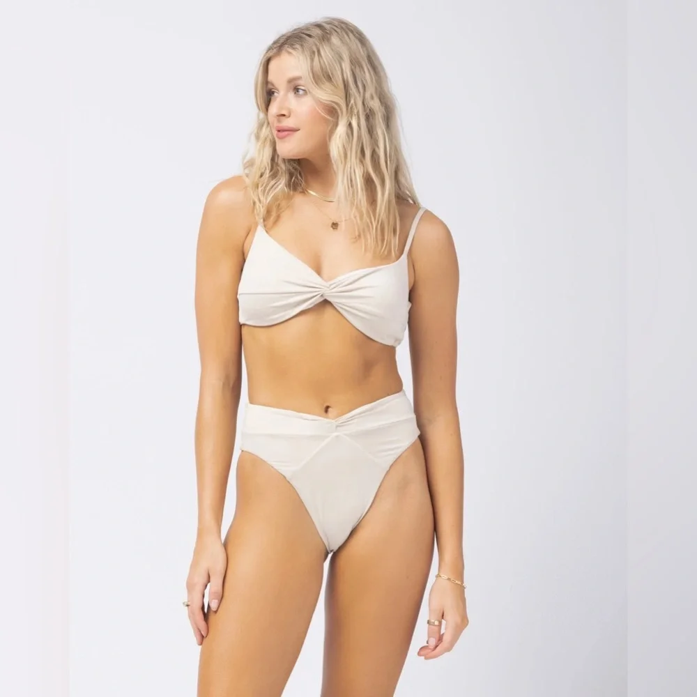 NWT Revolve L*Space Nancy Lee Bikini Bottoms Shimmer Bone / Light Beige